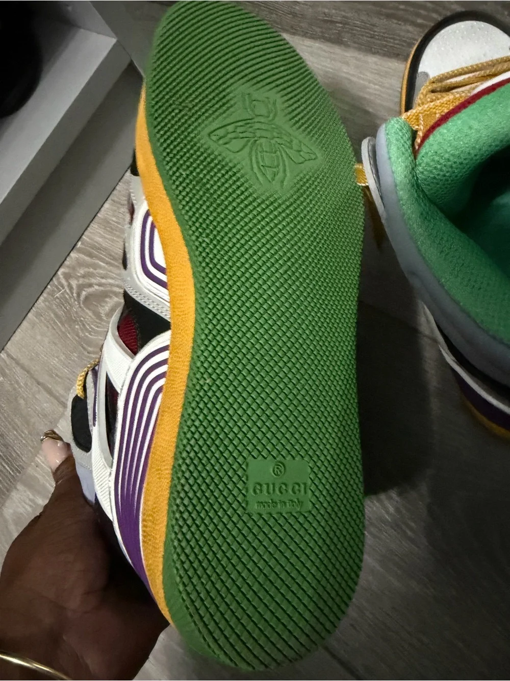 Gucci Men's Multi-Color High-Top Sneakers with Gold Laces